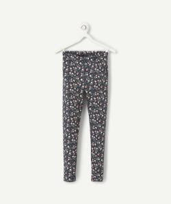 Legging fille en coton bio bleu marine imprimé à fleurs - 4 A