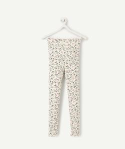 Legging fille en coton bio écru imprimé à fleurs - 10 A