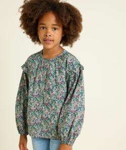 Chemise manches longues fille en coton bio kaki imprimé fleuris - 4 A