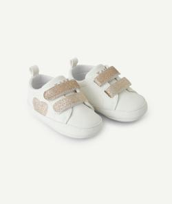 Chaussons type baskets bébé fille blanc et paillettés - 6-12 M