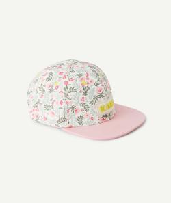 Casquette fille écru et rose imprimé fleuri et patch brodé bloom - 8-10 A