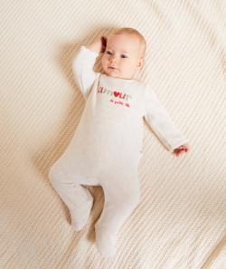 Dors bien bébé fille en coton bio en velours écru avec message - 18 M