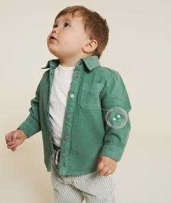 Chemise manches longues bébé garçon en denim vert - 24 M