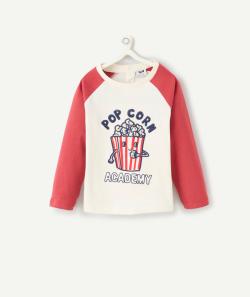 T-shirt manches longues bébé garçon en coton bio écru et rouge popcorn - 18 M