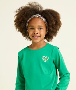 T-shirt manches longues fille en coton bio vert avec broderie dorée - 8 A
