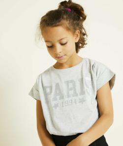 T-shirt fille en coton bio gris avec message pailleté - 6 A