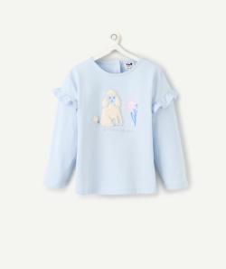 T-shirt bébé fille en coton bio bleu ciel avec mouton en bouclettes - 9 M