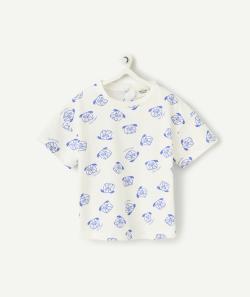 T-shirt manches courtes bébé garçon en coton bio blanc imprimé tête de chiens - 18 M