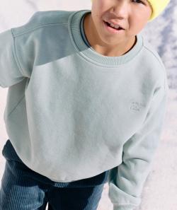 Sweat garçon en fibres recyclées vert pastel et message brodé - 12 A