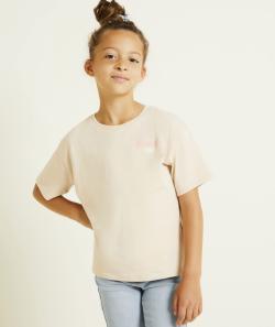 T-shirt manches courtes fille en coton bio beige thème campus - 12 A