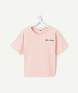 T-shirt manches courtes fille en coton bio rose thème campus - 6 A