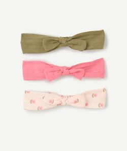 Lot de 3 bandeaux fille avec nœud unis et fleuris - 12-18 M