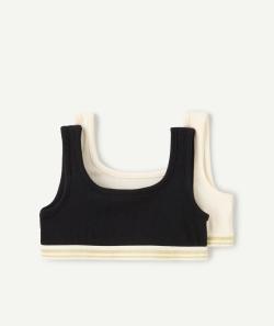 Lot de 2 brassières fille en coton bio côtelé blanc et noir - 10 A