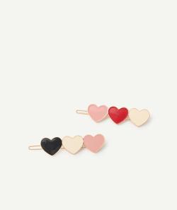 Lot de 2 barrettes pinces avec des cœurs de couleurs - TU
