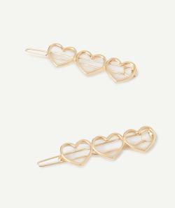 Lot de 2 barrettes fille en forme de cœur doré - TU