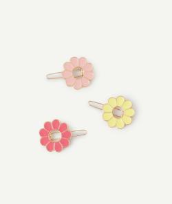 Lot de 3 barrettes fille avec fleurs jaune et rose - TU