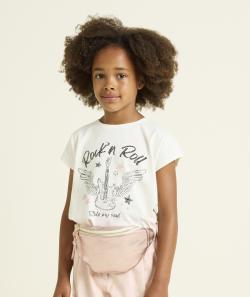 T-shirt fille en coton bio blanc avec messages thème rock - 8 A