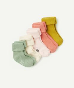 Lot de 5 chaussettes hautes colorées bébé fille en coton bio avec plis - 18-20
