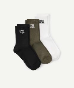 Lot de 3 paires de chaussettes noires blanches et vertes - 39-42
