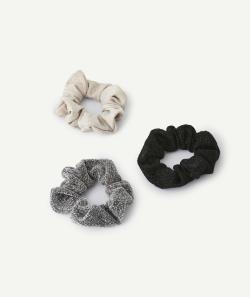 Lot de 3 chouchous à paillettes noir gris et beige - TU