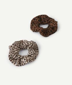 Lot de 2 chouchous fille imprimé léopard et marron - TU