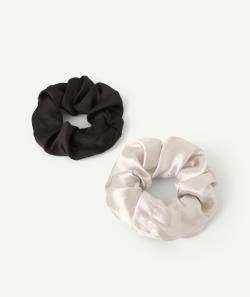 Lot de 2 chouchou en satin noir et argenté - TU