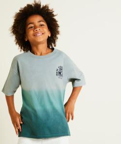 T-shirt manches courtes garçon en coton bio dégradé de bleu - 10 A
