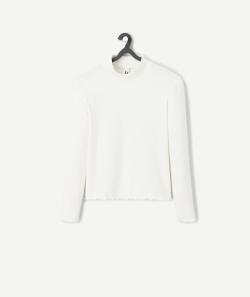 T-shirt fille blanc à manches longues côtelé - XS