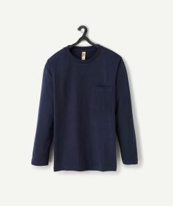 T-shirt garçon en coton bio et manches longues bleu marine - S