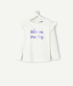 T-shirt bébé fille manches longues en fibres recyclées avec volants - 9 M