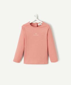 T-shirt manches longues bébé fille en coton bio rose avec message mon trésor - 6 M