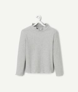 Sous-pull fille gris côtelé et pailleté avec festons - 12 A