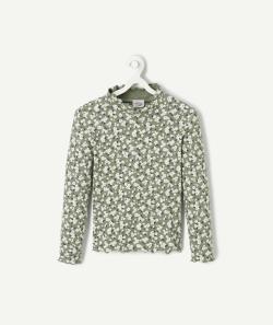Sous-pull fille en coton bio vert imprimé fleuri - 5 A