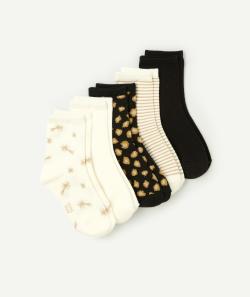 Lot de 5 paires de chaussettes fille blanc et noir détails à paillettes - 27-30