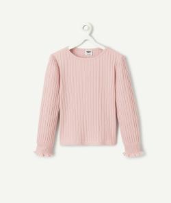 T-shirt manches longues fille en coton bio côtelé rose - 6 A