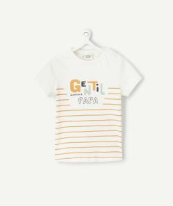 T-shirt bébé garçon en coton bio rayé écru et camel - 24 M