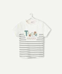 T-shirt manches courtes bébé garçon en coton bio rayé écru et noir - 24 M