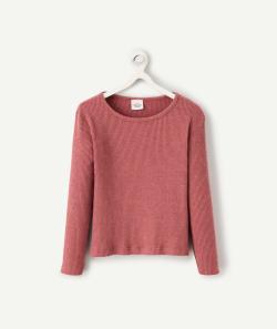 T-shirt fille vieux rose côtelé à manches longues - 5 A