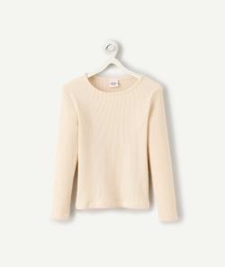 T-shirt fille côtelé et manches longues beige - 5 A