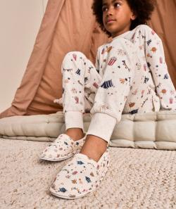Chaussons garçon écru imprimé fêtes - 36-37