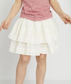 Jupe blanche tournante fille aux volants et broderie anglaise - 8 A