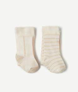 Les 2 collants écrus bébé fille avec détails couleur dorée - 18-20