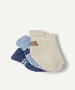 Le lot de 3 chaussettes bleutées chats en coton biologique - TU