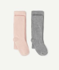Les 2 paires de collants rose et gris - 31-34