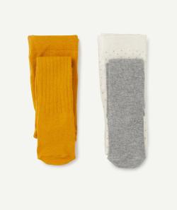 Lot de 2 paires de collants bébé fille jaune et gris - 15-17