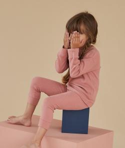 Le legging évolutif côtelé vieux rose en coton pima - 9-18M