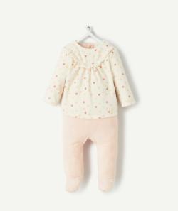Dors bien en coton biologique rose et écru imprimé cœurs - 0 M