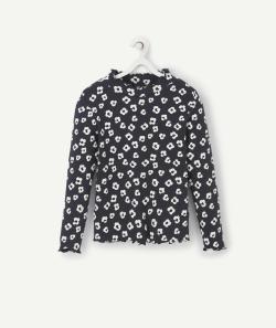 Sous-pull bleu marine avec imprimé fleuri blanc fille - 6 A