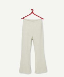 Pantalon en maille côtelé beige fille en fibres recyclées - 10 A