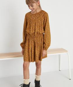 Robe ocre avec imprimé fleuri en viscose responsable fille - 8 A